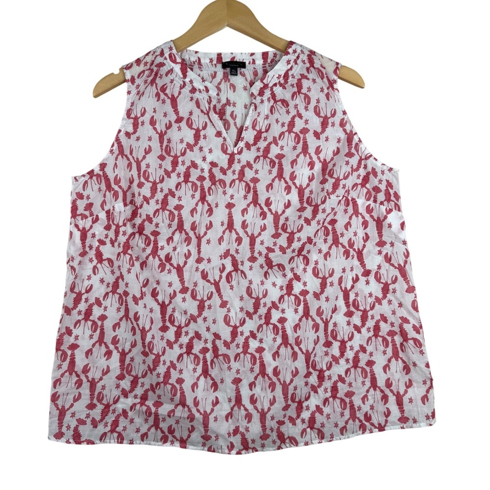 Talbots Women's Lobster Print Shell Sleeveless Tank Top size 1X Petite White/Red